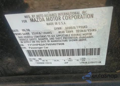 2009 Mazda Mazda6 I Grand Touring from USA, damaged, VIN 1YVHP82A795M07908